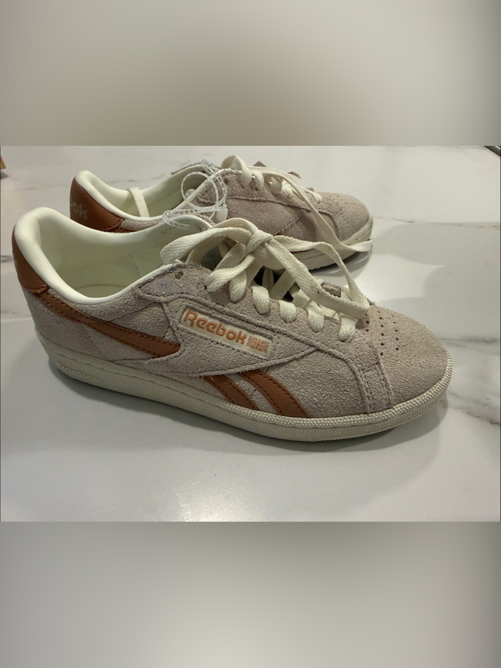 Reebok Classic Suede Sneakers in Light Beige and Tan Accents